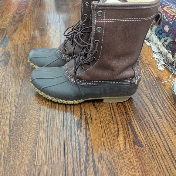 L.L. Bean Brown Leather Shearling-Lined Duck Boots - Picture 2 of 3
